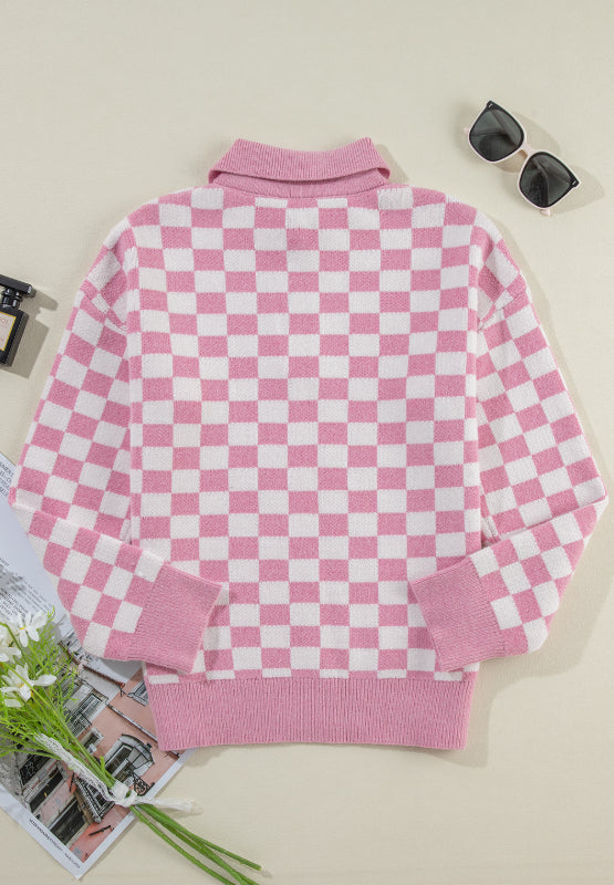 Hazel Blues® |  Checkered Collared Neck Long Sleeve Sweater