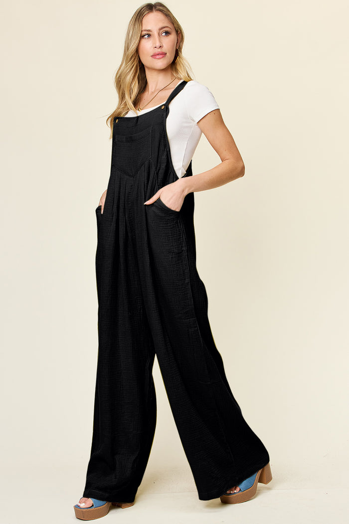 Hazel Blues® |  Double Take Texture Wide Strap Wide Leg Overall