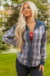 Hazel Blues® |  Gray Plaid Corduroy Patchwork Collared Zip Up Snap Button Jacket