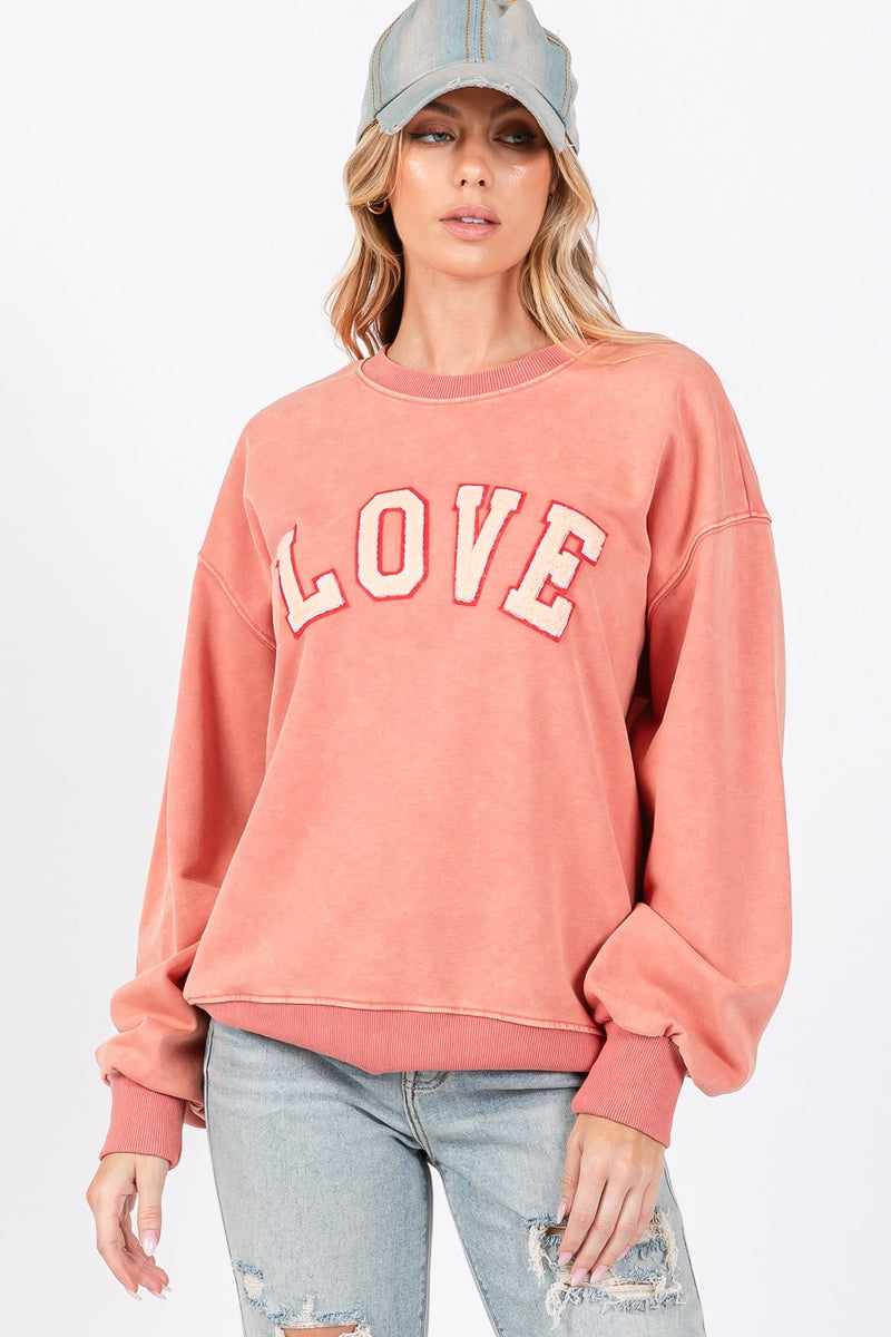 Hazel Blues® |  SAGE + FIG LOVE Path Applique Drop Shoulder Sweatshirt