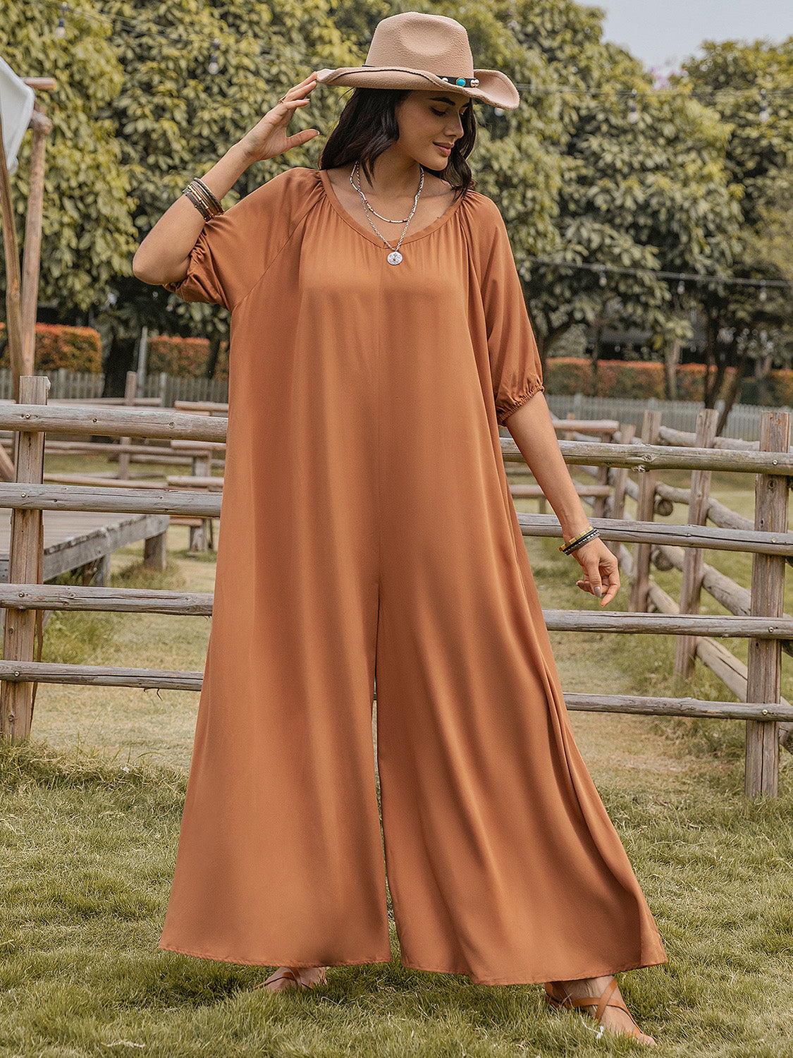 Hazel Blues® |  Scoop Neck Half Sleeve Wide Leg Jumpsuit