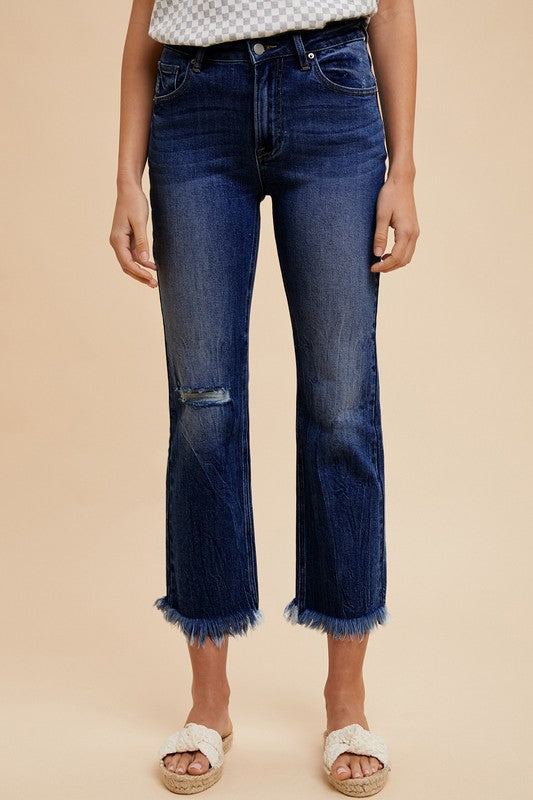 Hazel Blues® |  Annie Wear Distressed Raw Hem Straight Leg Cropped Jeans