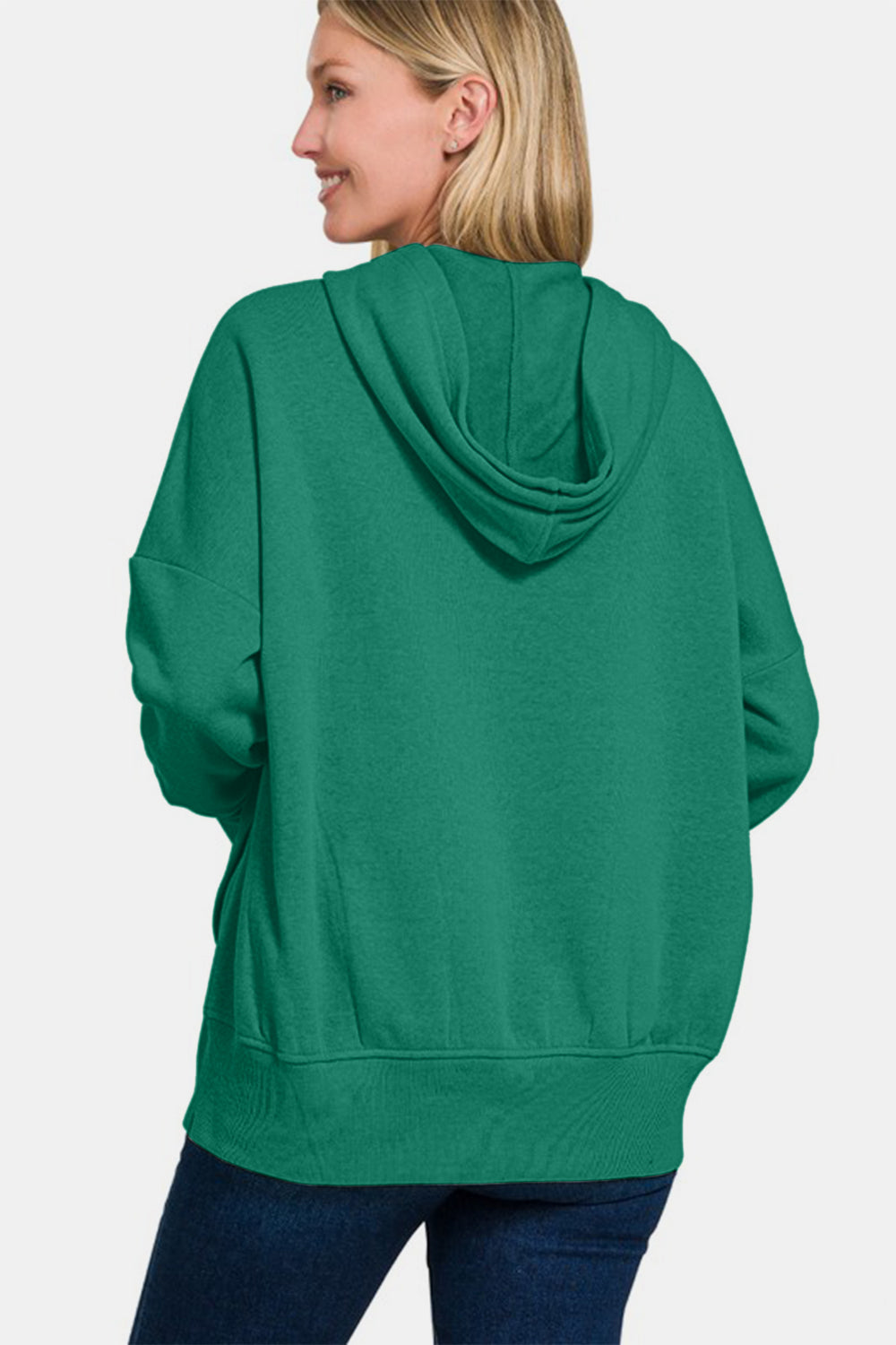 Hazel Blues® |  Zenana Half Snap Long Sleeve Hoodie with Kangaroo Pocket