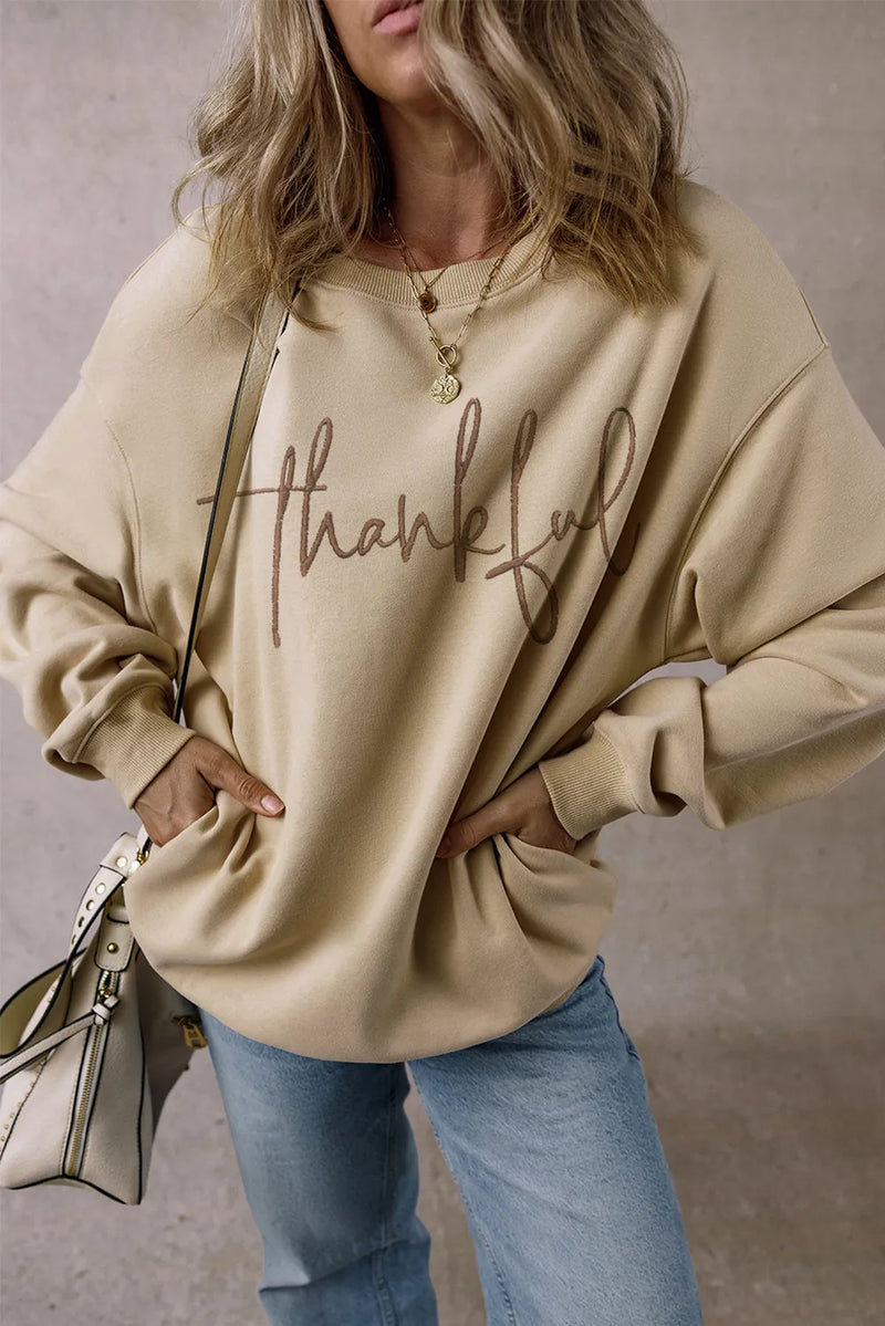 Hazel Blues® |  THANKFUL Round Neck Long Sleeve Sweatshirt