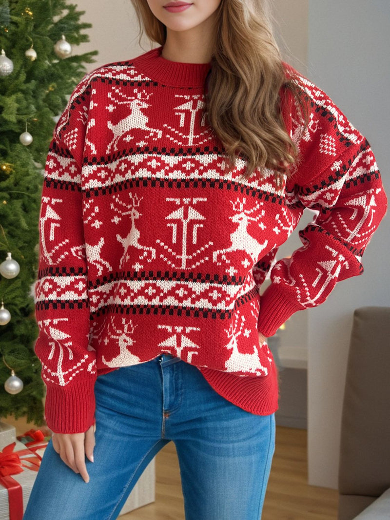 Hazel Blues® |  Christmas Element Round Neck Long Sleeve Sweater