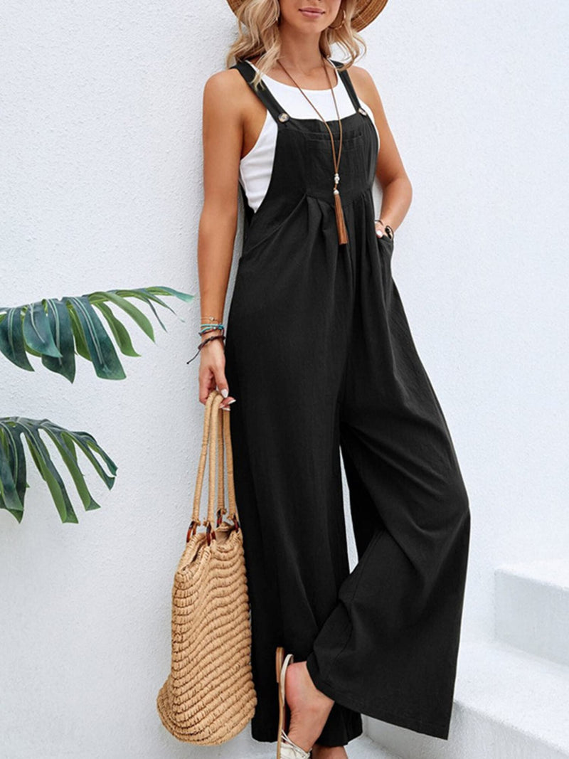 Hazel Blues® |  Square Neck Wide Strap Overalls