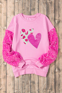 Hazel Blues® |  Valentine’s Day Sequin Heart Long Sleeve Sweatshirt