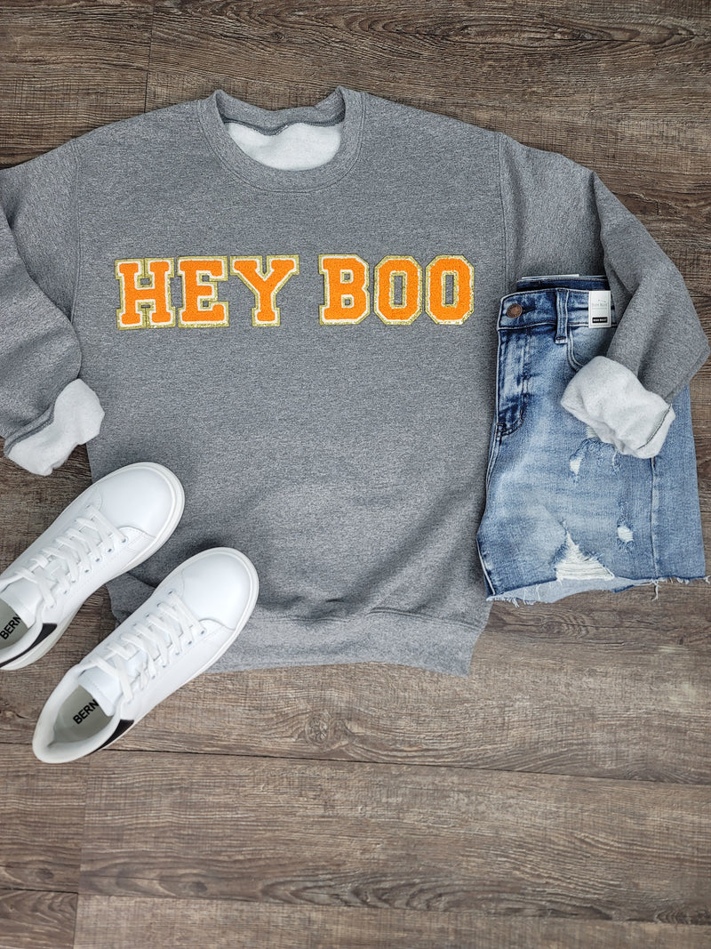 3Blues Designs |   Hazel Blues® |  Hey Boo Chenille Patch Sweatshirt