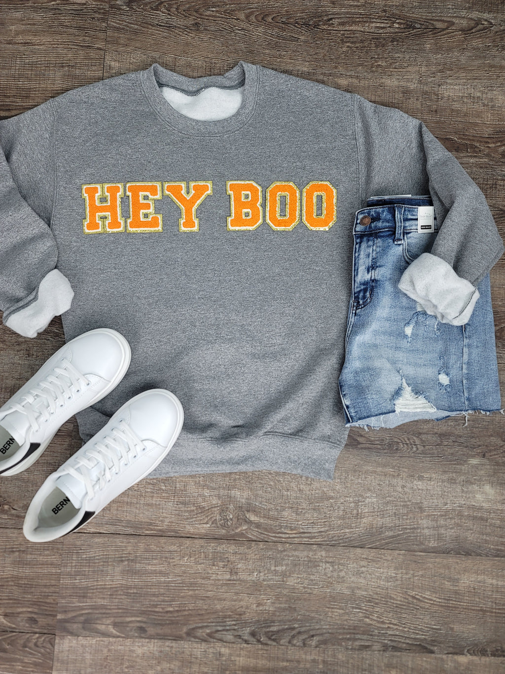 Hazel Blues® |  Hey Boo Chenille Patch Sweatshirt