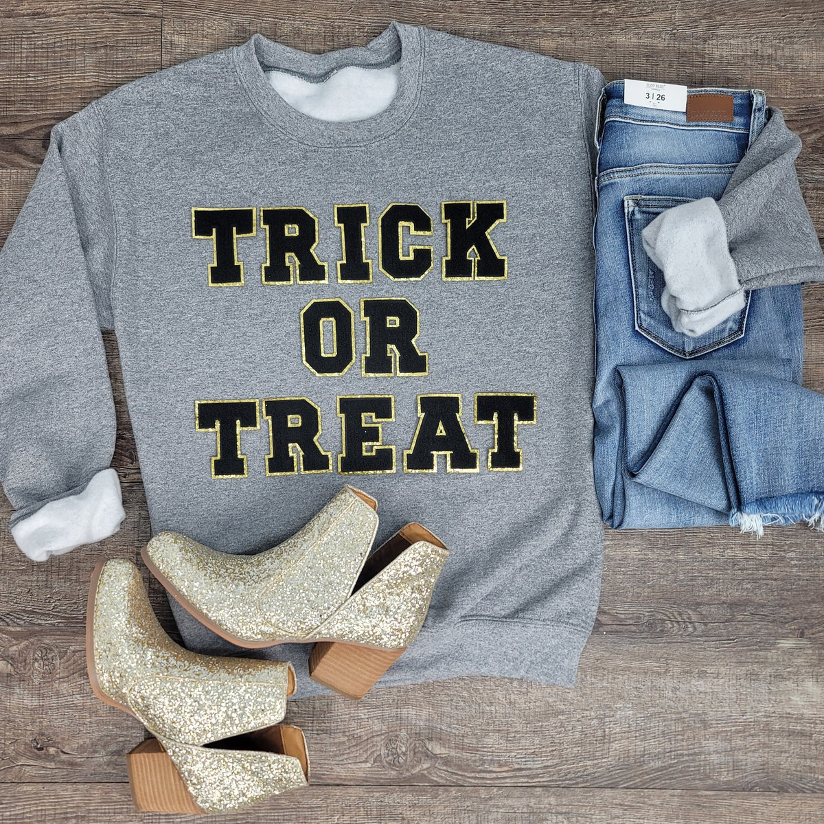 3Blues Designs |   Hazel Blues® |  Trick or Treat Chenille Patch Sweatshirt