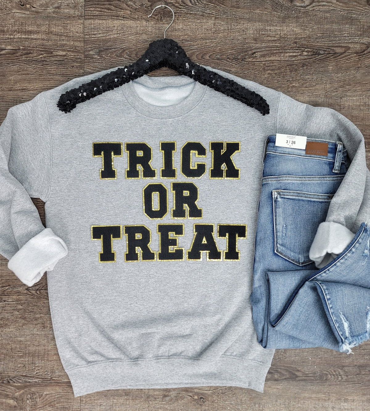 Hazel Blues® |  Trick or Treat Chenille Patch Sweatshirt