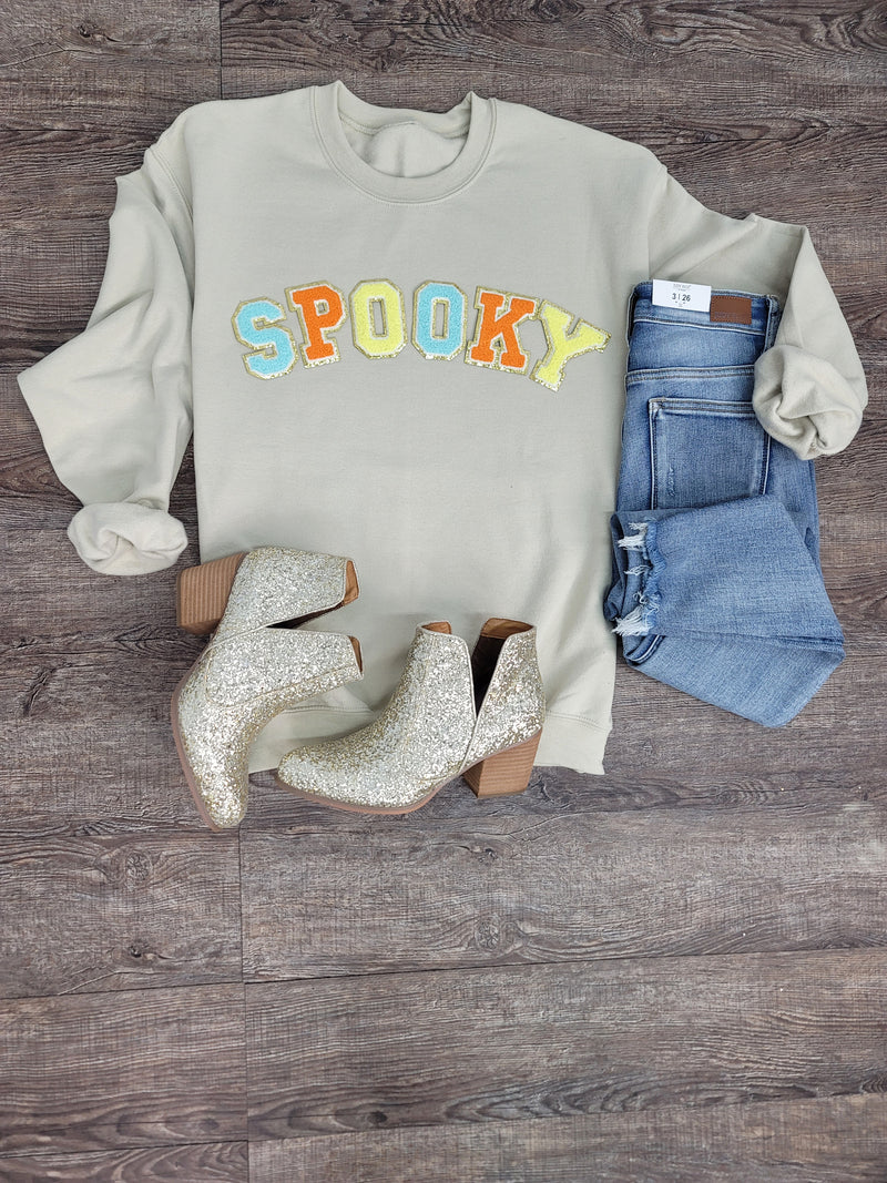 3Blues Designs |   Hazel Blues® |  Spooky Chenille Patch Sweatshirt: Multi Color