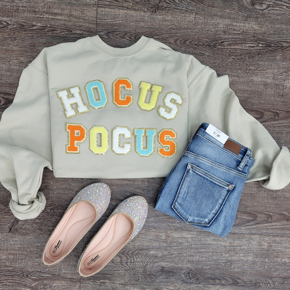 3Blues Designs |   Hazel Blues® |  Hocus Pocus Chenille Patch Sweatshirt: Multi Color