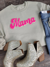 3Blues Designs |   Hazel Blues® |  Mama Script Chenille Patch Sweatshirt