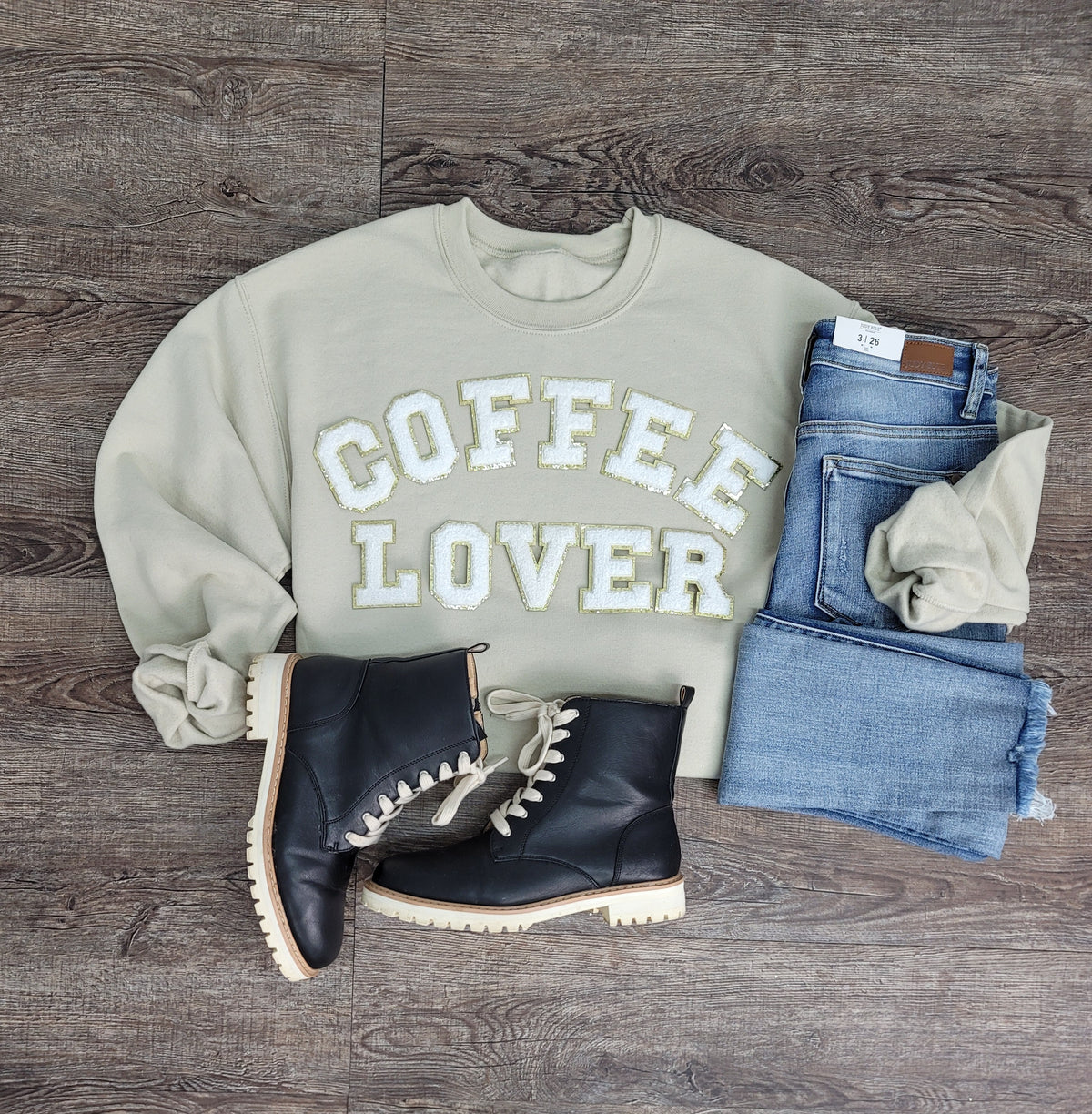 Hazel Blues® |  Coffee Lover Chenille Patch Sweatshirt