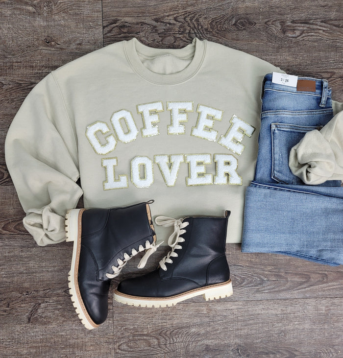 3Blues Designs |   Hazel Blues® |  Coffee Lover Chenille Patch Sweatshirt