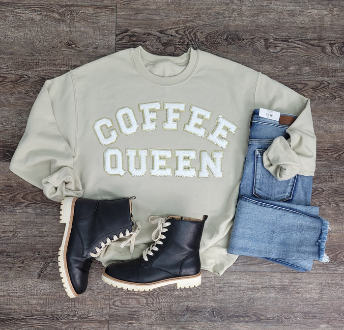 Hazel Blues® |  Coffee Queen Chenille Patch Sweatshirt