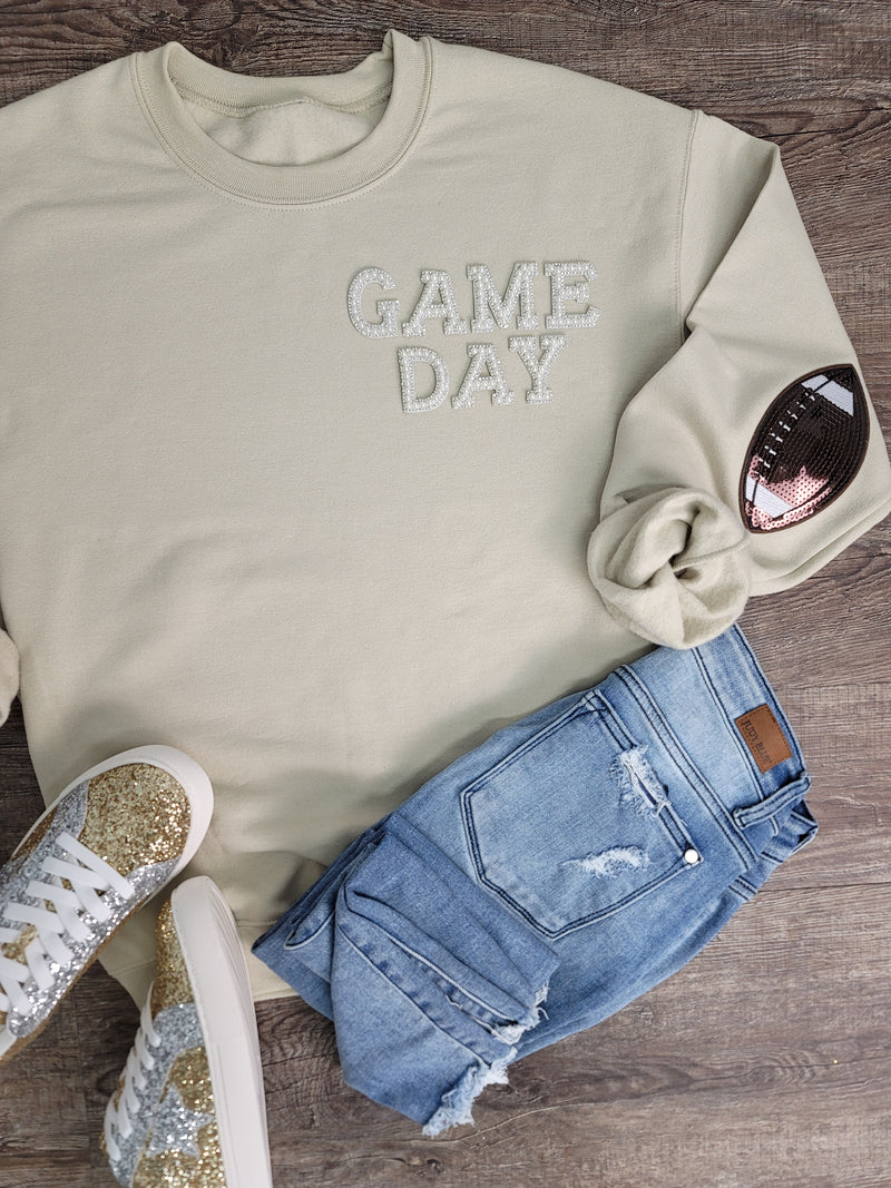 Hazel Blues® |  Game Day Pearl w/Football Patch Sweatshirt