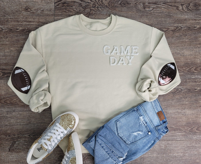 Hazel Blues® |  Game Day Pearl w/Football Patch Sweatshirt