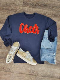 3Blues Designs |  Cheer Script Chenille Patch Sweatshirt