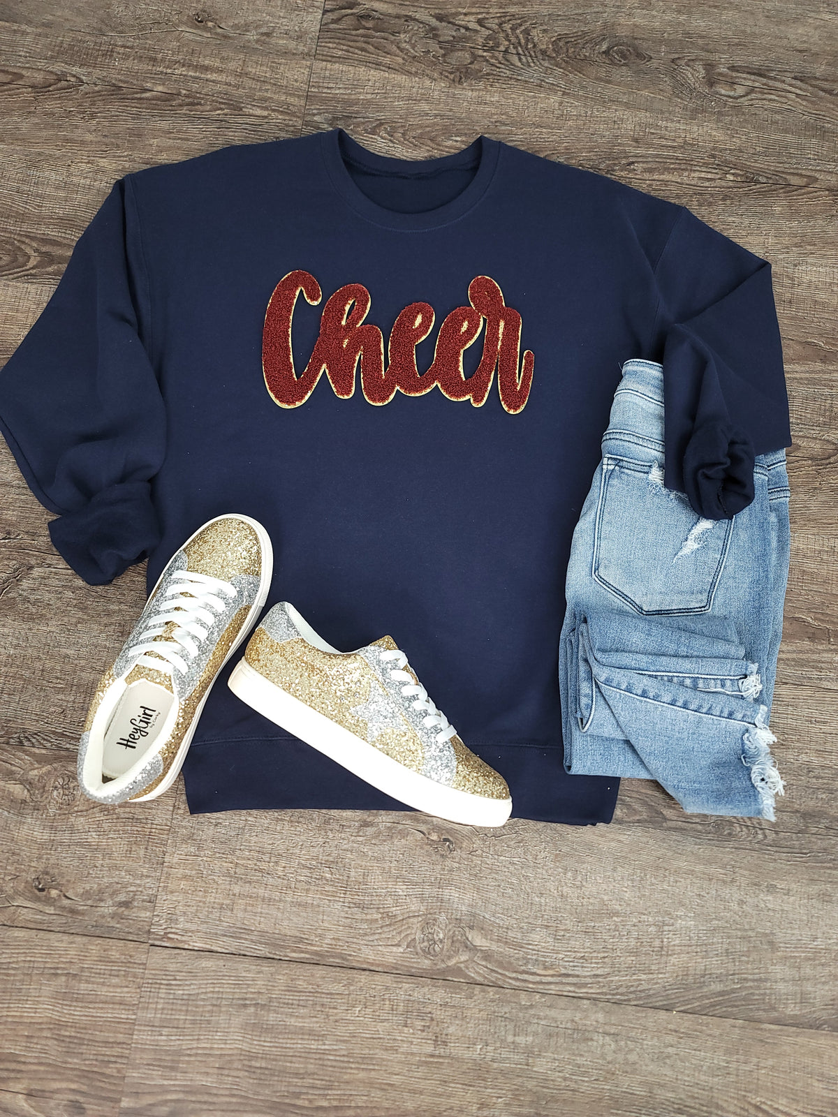 Hazel Blues® |  Cheer Script Chenille Patch Sweatshirt