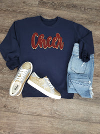 3Blues Designs |  Cheer Script Chenille Patch Sweatshirt