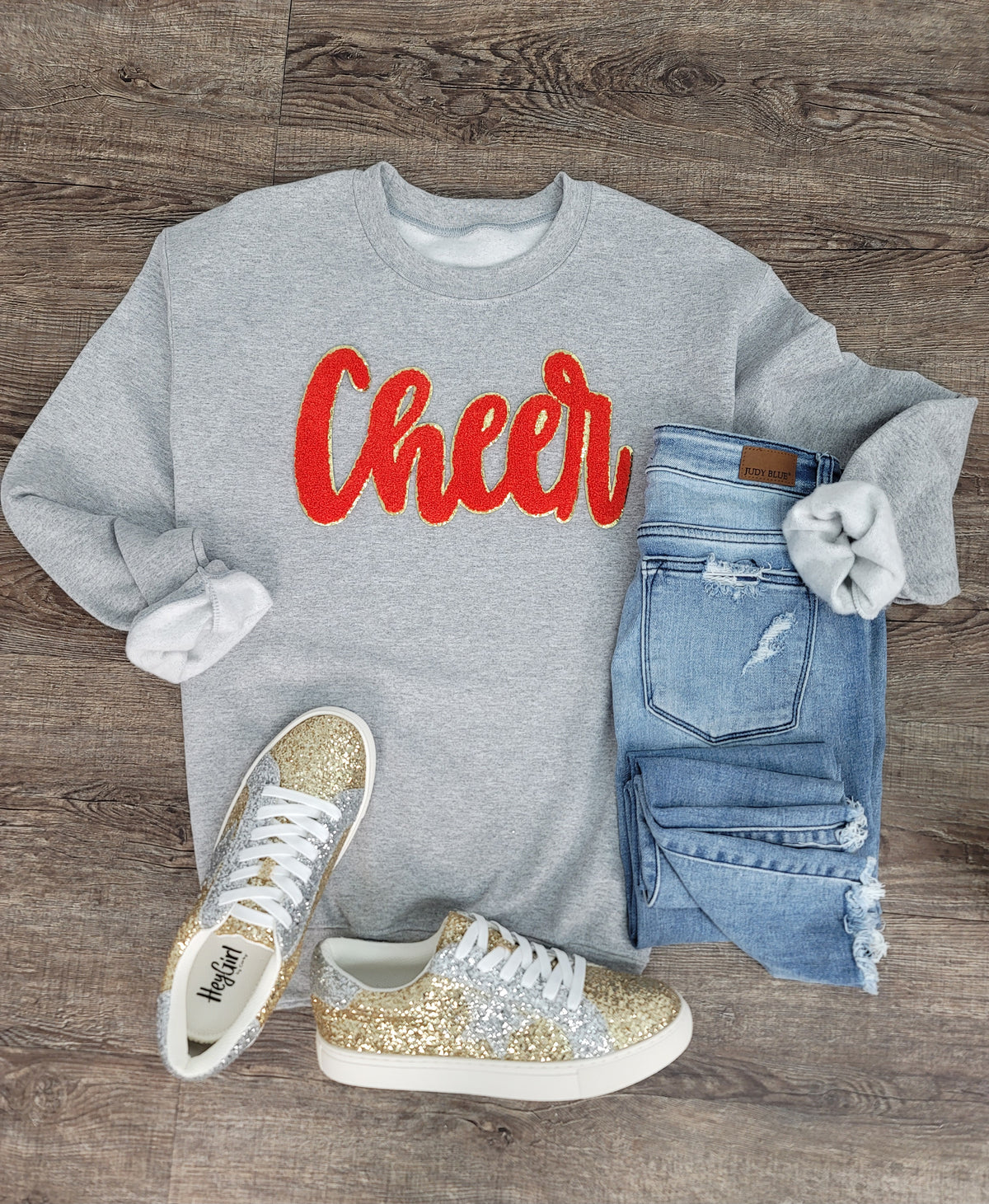 Hazel Blues® |  Cheer Script Chenille Patch Sweatshirt