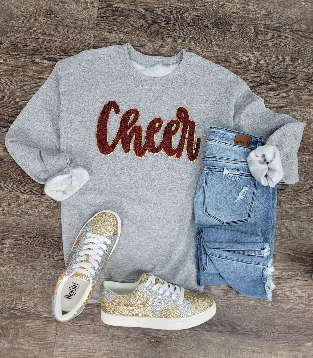 Hazel Blues® |  Cheer Script Chenille Patch Sweatshirt