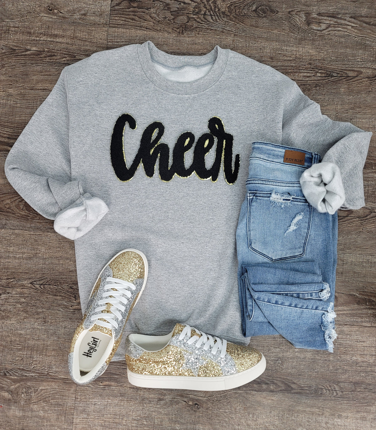 Hazel Blues® |  Cheer Script Chenille Patch Sweatshirt