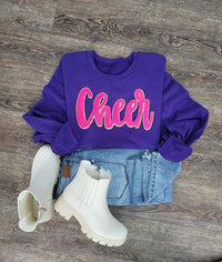 3Blues Designs |  Cheer Script Chenille Patch Sweatshirt