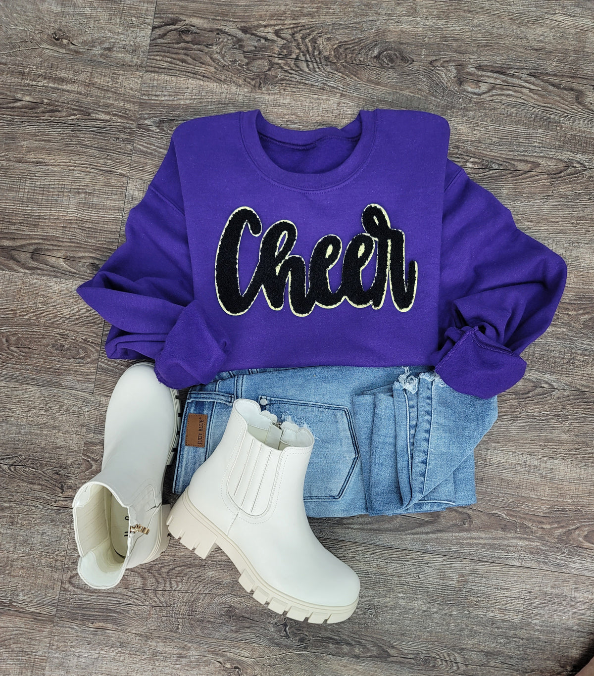 Hazel Blues® |  Cheer Script Chenille Patch Sweatshirt