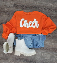 3Blues Designs |  Cheer Script Chenille Patch Sweatshirt