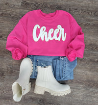 3Blues Designs |  Cheer Script Chenille Patch Sweatshirt