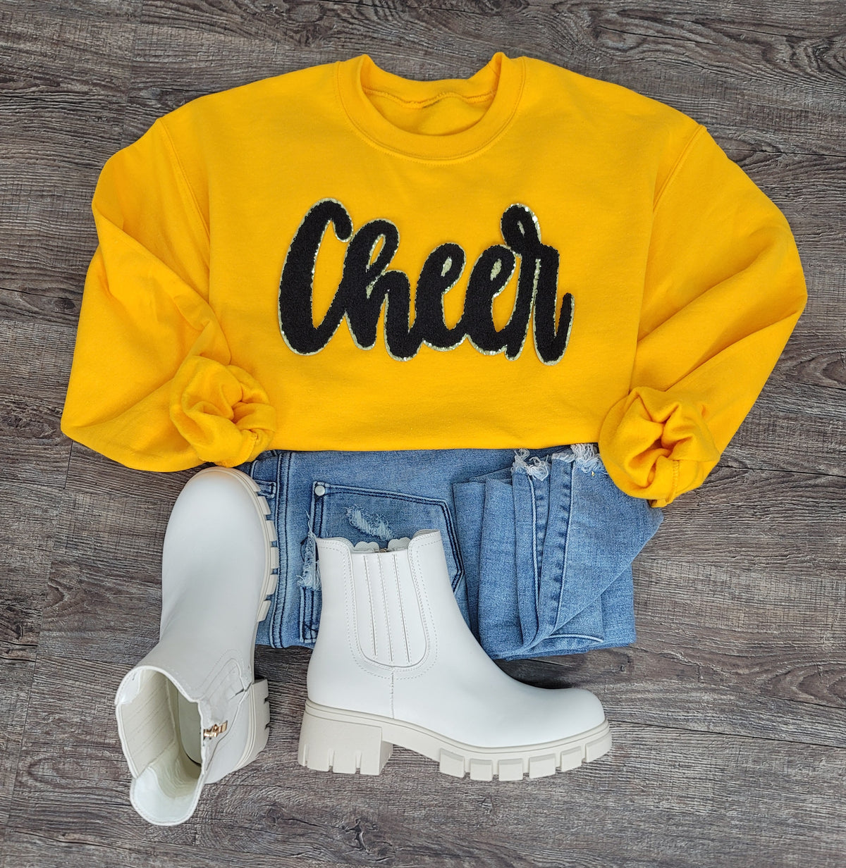 Hazel Blues® |  Cheer Script Chenille Patch Sweatshirt