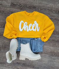 3Blues Designs |  Cheer Script Chenille Patch Sweatshirt