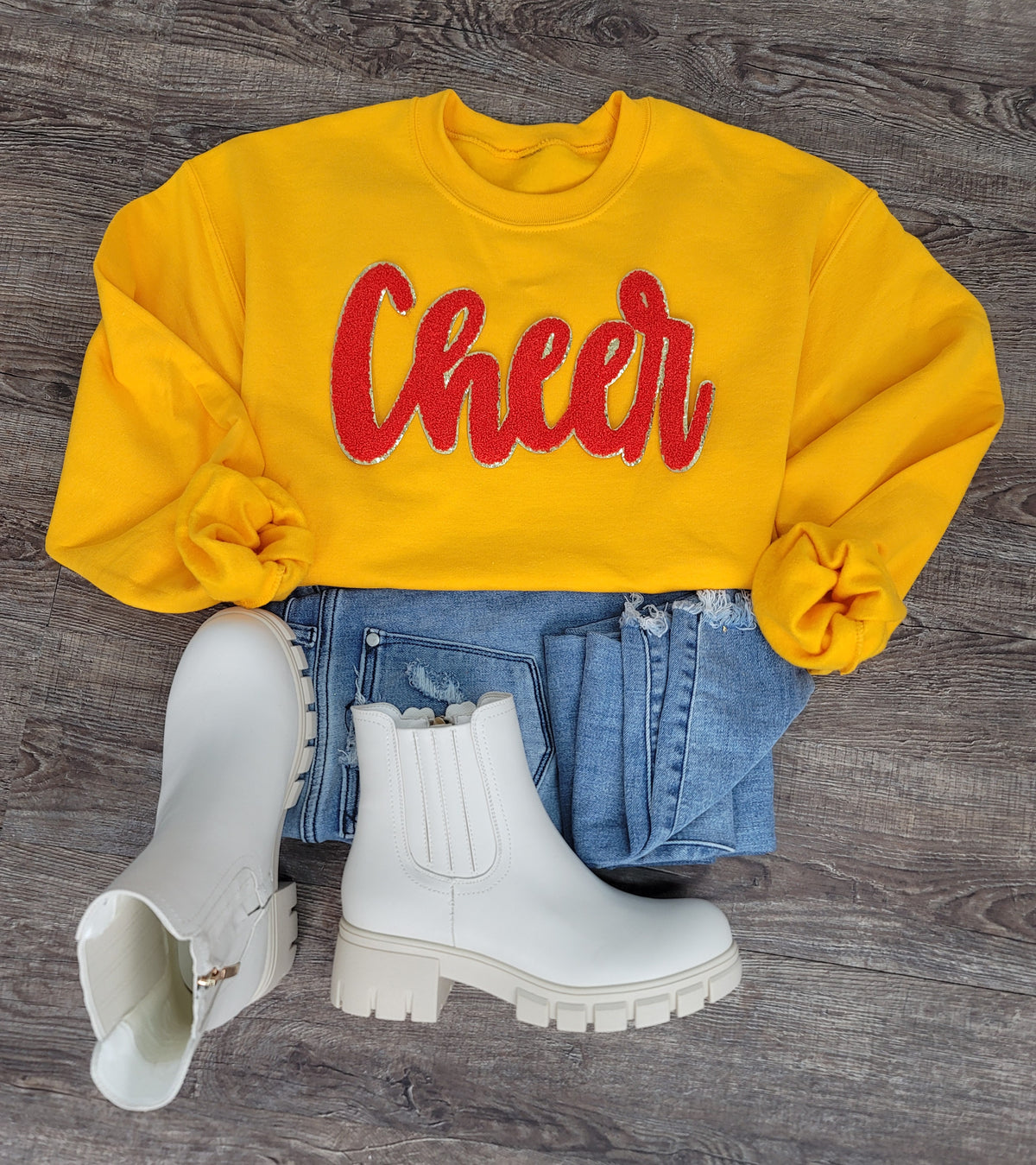 Hazel Blues® |  Cheer Script Chenille Patch Sweatshirt