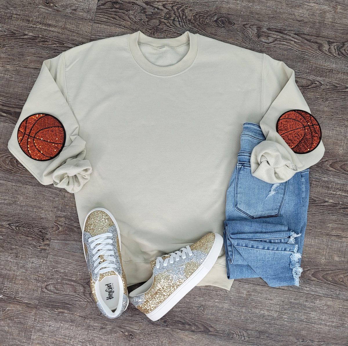 Hazel Blues® |  Game Day Pearl w/Basketball Patch Sweatshirt