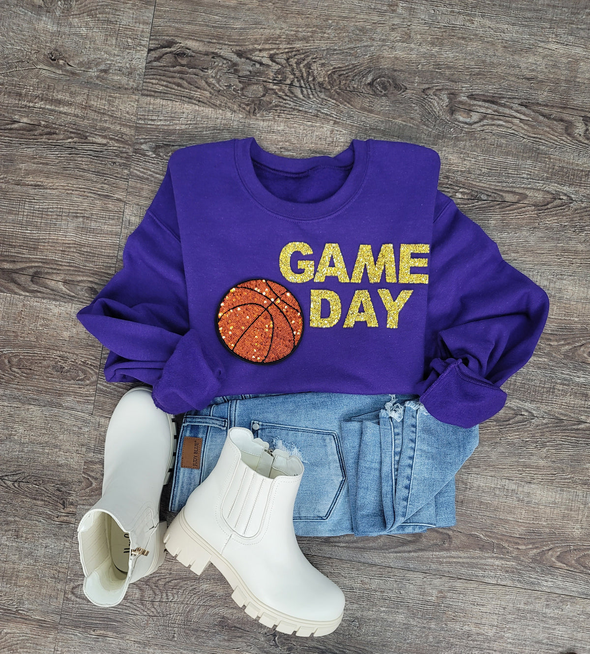 Hazel Blues® |  Game Day Rhinestones Patch Sweatshirt