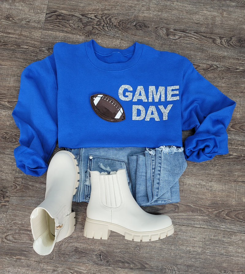 Hazel Blues® |  Game Day Rhinestones Patch Sweatshirt