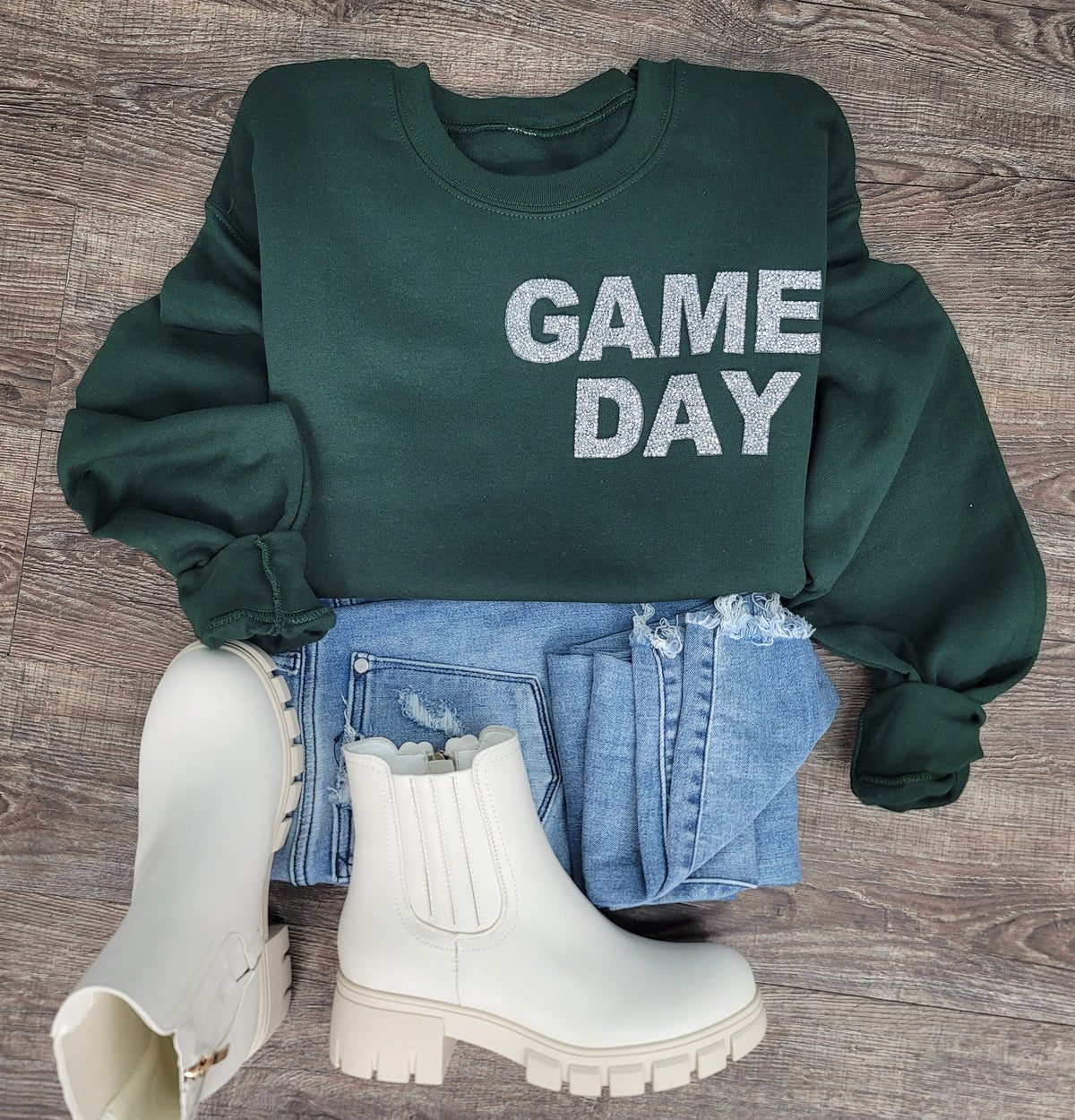 Hazel Blues® |  Game Day Rhinestones Patch Sweatshirt