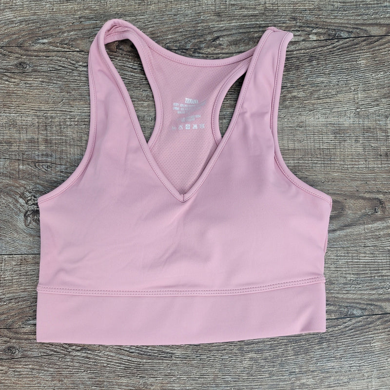 Hazel Blues® |  ATHLETIC RACERBACK CROPPED TANK TOP W/BUILT-IN BRA