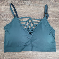 Hazel Blues® |  FRONT V-LATTICE BRALETTE WITH REMOVABLE BRA PADS