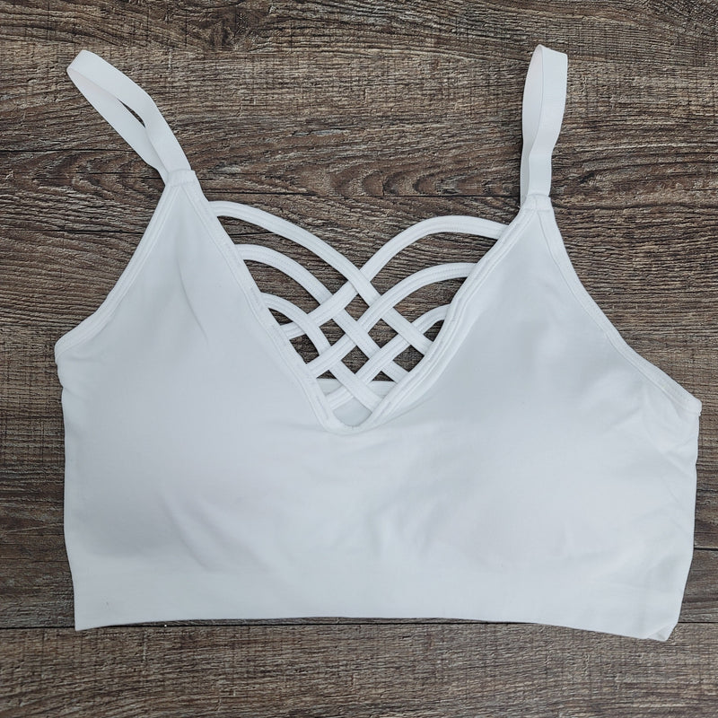 White Front V-lattice Bralette with Removable Pads