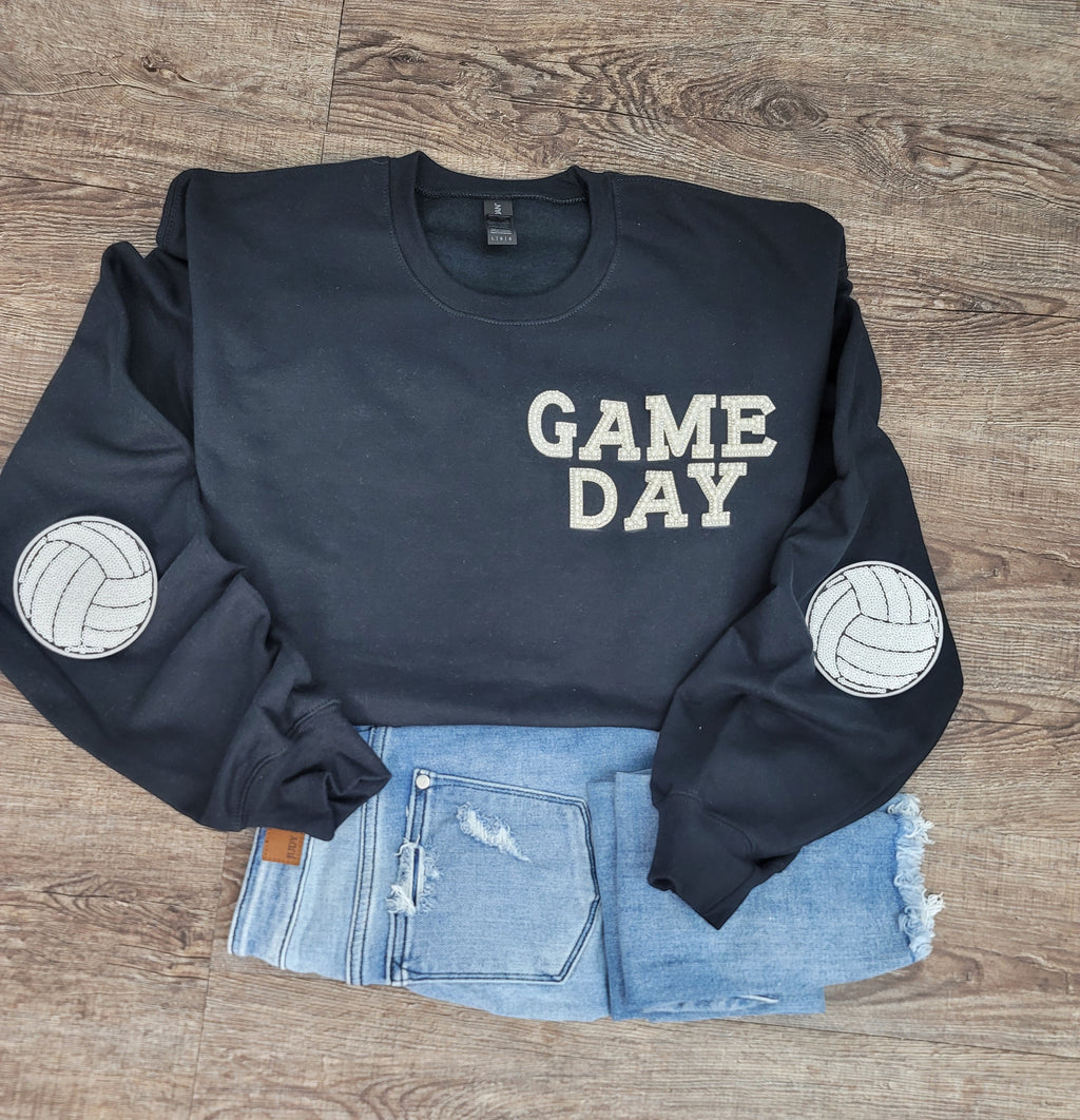 Hazel Blues®  Game Day Faux Chenille Sequin Patches Sweatshirt