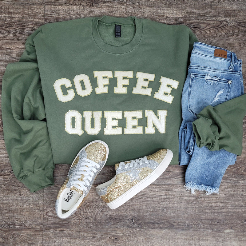 3Blues Designs |   Hazel Blues® |  Coffee Queen Chenille Patch Sweatshirt