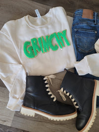 Hazel Blues® |  Grinchy Chenille Patch Sweatshirt: LIME GREEN