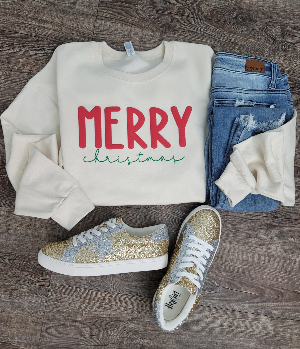 Hazel Blues® |  Merry Christmas Puff Print Graphic Sweatshirt