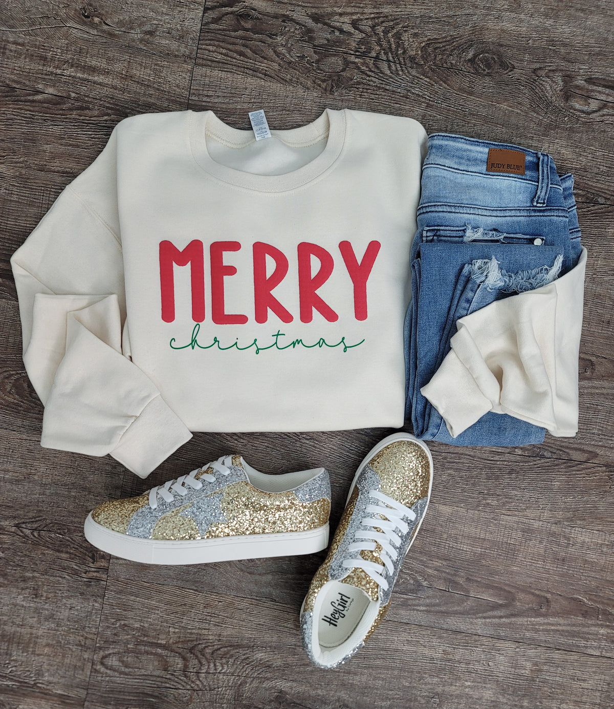 Hazel Blues® |  Merry Christmas Puff Print Graphic Sweatshirt