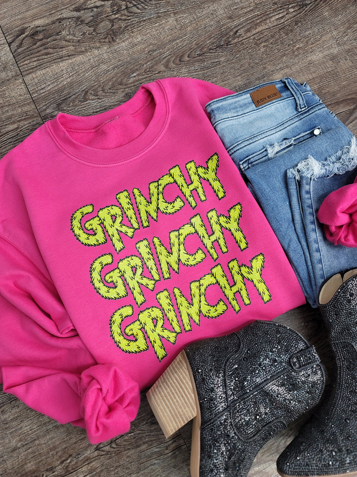 Hazel Blues® |  Grinchy Grinchy Grinchy Faux Sequin Graphic Sweatshirt