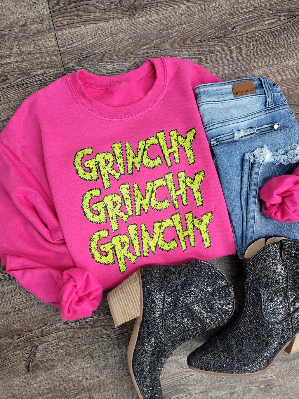 Hazel Blues® |  Grinchy Grinchy Grinchy Faux Sequin Graphic Sweatshirt